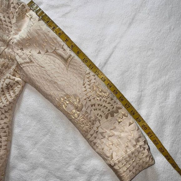 Chico's Cream/Gold Metallic Textured Lined Biker Jacket- 1(M) - Picture 10 of 13